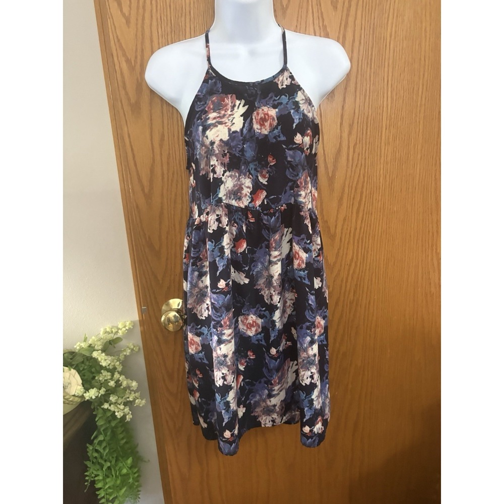 Soprano black pink floral flower mini dress size small S b38